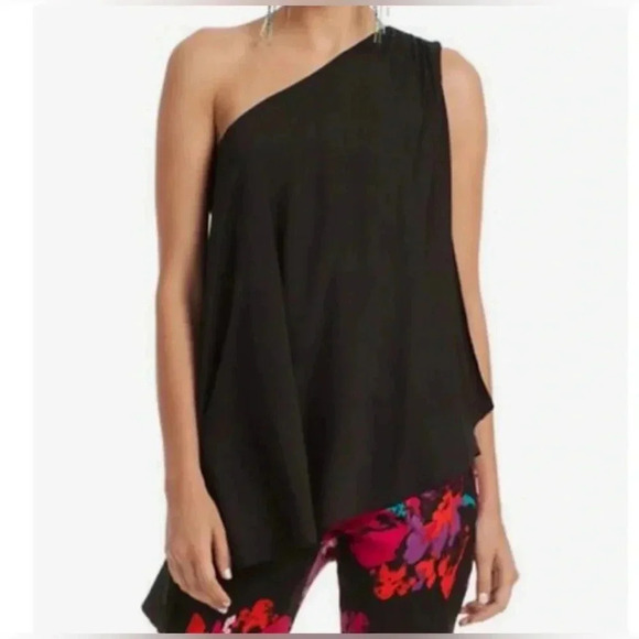 TRINA TURK Nimah Black Silk One Shoulder Top / Size Medium / - Picture 3 of 13